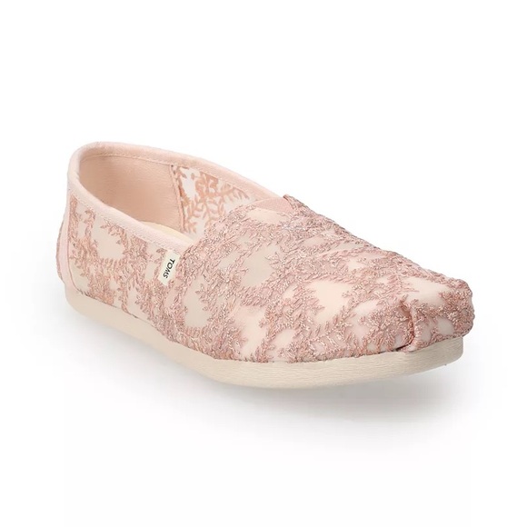 TOMS Alpargata Shoes Women's Size 9 US‎ Rose Gold Pink Hibiscus Floral Lace NWT - Picture 3 of 12